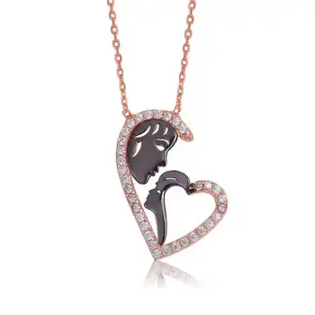 

KUTAYDAN 925 Sterling Silver Heart Mother Child Necklace