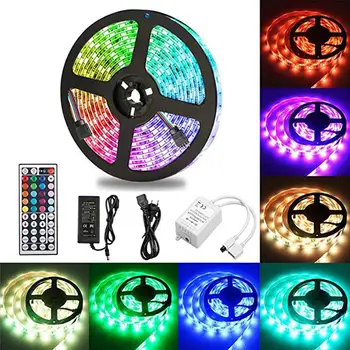 

Tira LED de 5 Metros RGB 300 Leds 5050 SMD · Kit Completo con Control Remoto de 44 Botones para Fiesta, Hogar [Clase A]