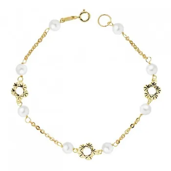 

BRACELET 18K BEADS 5 MM AND FLOWER. 17,5 CM