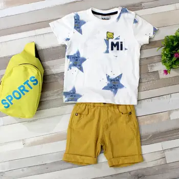 

Conjunto de ropa de chico y niño de verano, conjunto de ropa de niño pequeño, camiseta estampada +pantalones chinos y rinonera
