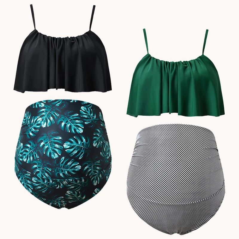 Maternity Tankini Swimsuit Bikini Set Summer Ruffle Tops High Waist Shorts Pregnancy Women Swimwear Bathing Suits