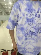 Algodón camiseta con oso Streetwear Verano de gran tamaño, camiseta de las mujeres Harajuku Tops de manga corta Tee Hip Hop teñido camiseta divertida