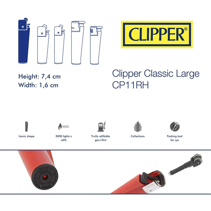 CLIPPER, 4 Mecheros Encendedores Diversos Surtidos,1 Carga Gas Encendedor  Clipper 300 ML, 9 uds De Piedra Clipper Y 1Llavero gratis