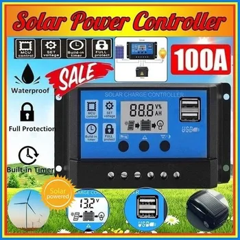

100A/60A/30A 12V 24V Auto Solar Charge Controller PWM Controllers LCD Dual USB 5V 2A Output Solar Panel PV Regulator Home Batter