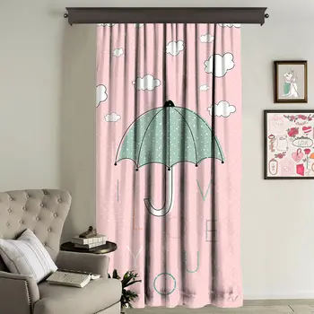 

Cipcici "I Love You" Umbrella Pink Cartoon Single Panel 3D Printing Curtain For Kids Bedroom Modern -Decorative -Luxury Curtain