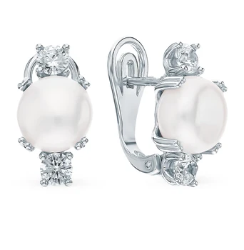 

Silver earrings with cubic zirconia and pearls sunlight sample 925