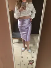Mnealways18-falda de seda satinada para mujer, Falda larga de cintura alta, color púrpura, elegante, para oficina, Primavera, 2020