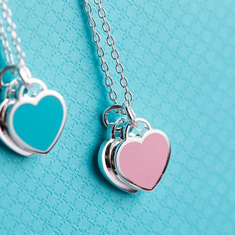 T Fashion logo Hearts Love Shape 925 Silver Pendant Necklace Jewelry original Charm Brand Necklace Design For Women Fine Jewelry (3)