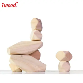 

10 Pieces Wood Rock Balancing Blocks Wood Stones Baby Building Block Set Montessori Toy Stacking Sensory Toys Family Games