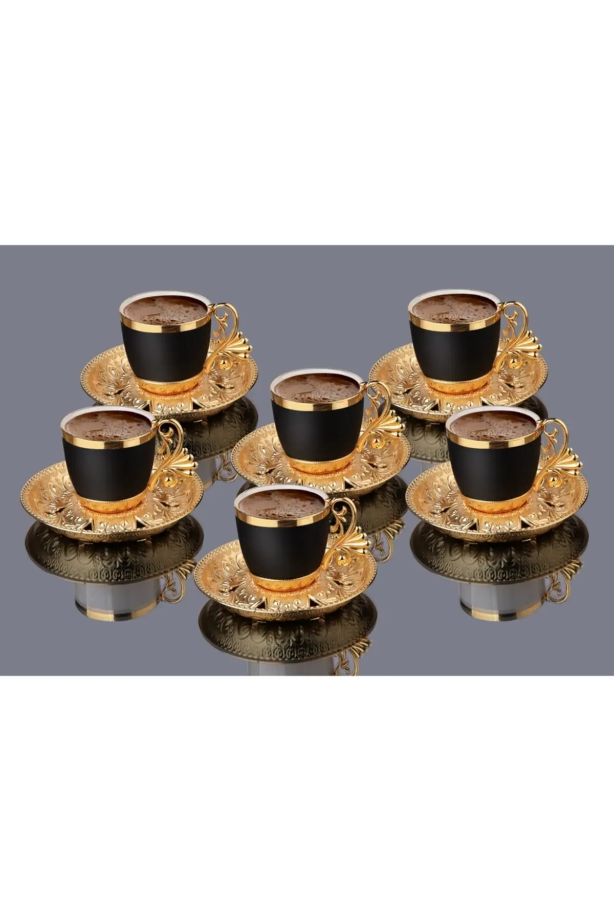 Turkish Golden Coffee Cups and Saucers Serving Set Ceramic Coffee Mugs –  Alici Home