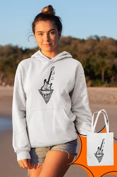 

Angemiel Wear Stone Nailed Guitar White Women 'S Hooded Sweatshirt Bags Kombin