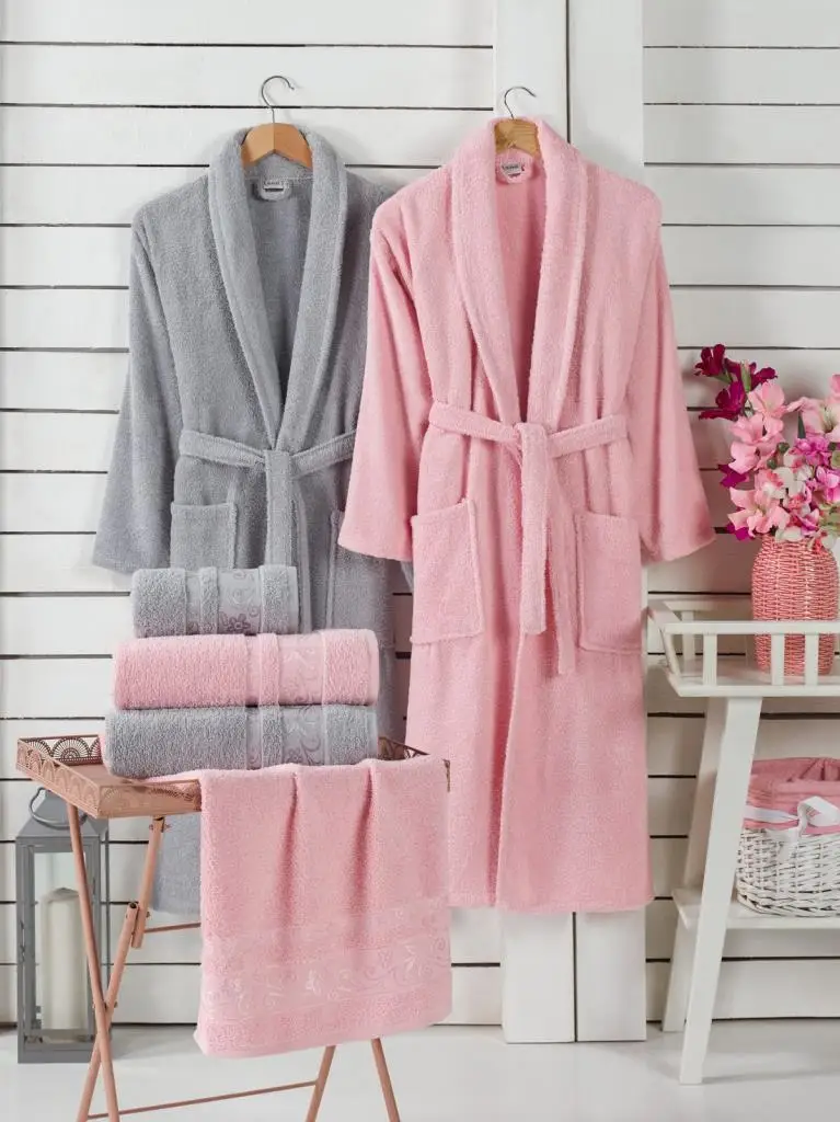 Серебряный 100% хлопковый семейный банный халат серый порошок качество отеля и спа