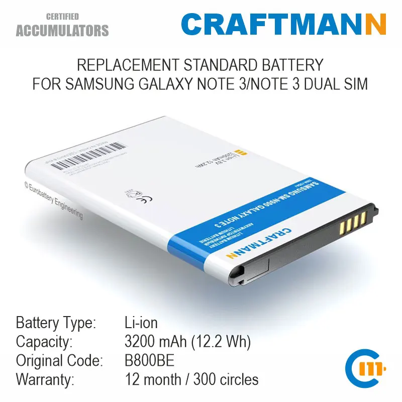 

Battery 3200mAh, NFC for Samsung GALAXY NOTE 3/NOTE 3 DUAL SIM (B800BE)