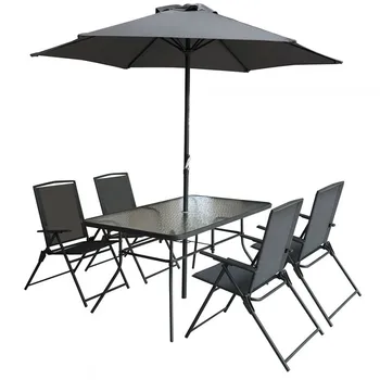 

Dining Set Rectangular table with parasol and 4 folding chairs Bora anthracite GH91