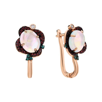 

Silver earrings with tourmaline, nanocrystal, cubic zirconia and Opals synthetic sunlight sample 925
