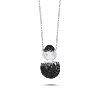 

Angemiel 925 Silver Black Zircon Stone Egg & Baby Necklace-Rhodium Plated