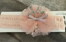 Balleenshiny infantil banda de pelo de tres dimensiones corona aleación Diamante de imitación diadema bebé niña de malla elástica diadema turbante