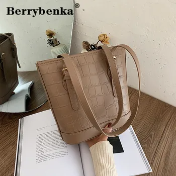

Berrybenka PU Leather Bucket Crossbody Bags For Women Design Handbag 2020 New Large Women's Shoulder Messenger Bag