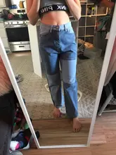 Iamhotty-Vaqueros rectos de retales para mujer, ropa de calle desgastada Vintage de cintura alta para novios, Mom y2k, 2020