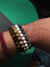 Pulsera de cuentas de 8mm para mujer y hombre, piedra volcánica Natural, Ojo de Tigre, ónix negro, cuentas curativas mate, brazalete, abalorio elástico, Yoga, joyería