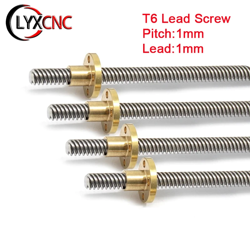 

T6 Lead Screw Pitch 1mm Lead 1mm OD 6mm Length 100-1000mm With Brass Nut Trapezoidal Screw For CNC 3D Printer Parts
