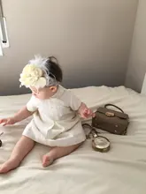 Diadema Vintage de flores para bebé, turbante para niñas, accesorios de fotografía recién nacido, bandas elásticas de encaje para el pelo, accesorios de plumas de perlas