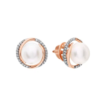 

Gold earrings with cubic zirconia and pearls cultured sunlight sample 585
