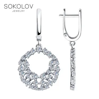 

SOKOLOV drop earrings with stones in silver with cubic zirconia, fashion jewelry, 925, women's/men's, male/female, women's male, long earrings