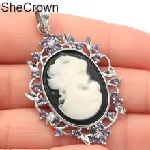 52x32 мм специальный большой Камея оникс белый леди шпинель дамы серебряный кулон