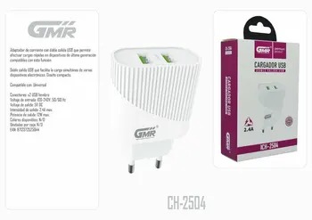 

Dual USB charger 5V 2.4A 12W fast charging 100V/240V