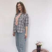 KarSaNy Boyfriend Oversized Shirt Plaid For Women Blouses And Tops Spring Loose Plaid
