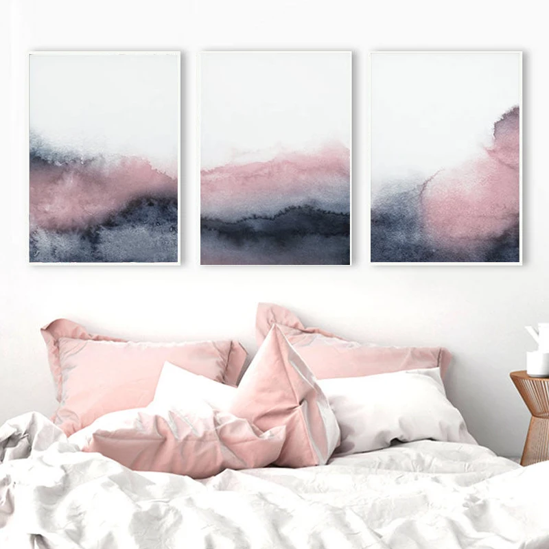 Pink Blue Abstract Posters and Prints Blush Pink Grey Wall Art Canvas