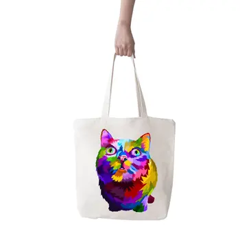 

Angemiel Bag Large Colorful Disoriented Cat Picture Shopping Beach Tote Bag