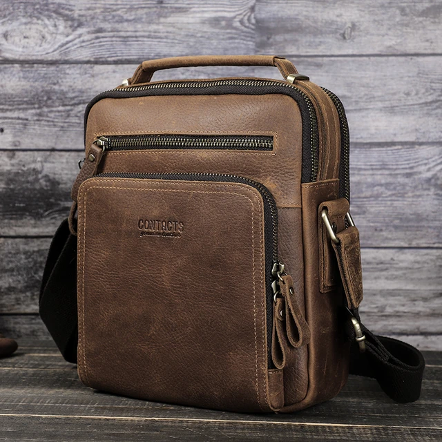 Contact's Bolsa De Ombro Masculina Casual Couro Legítimo Retro Bolsa  Mensageiro Grande Capacidade Bolsa Atravessada Masculina Para Ipad Sacos  7.9 - Bolsas De Ombro - AliExpress