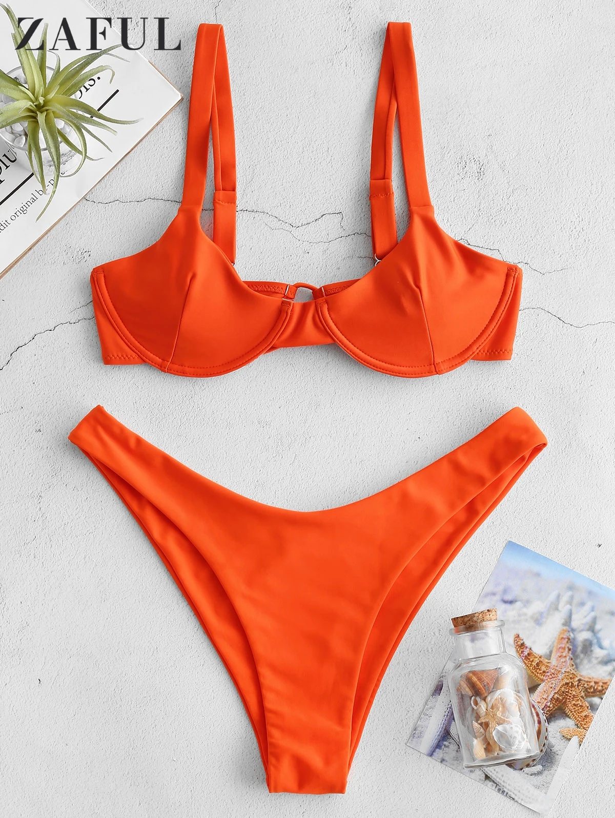 ZAFUL Underwire Padded Bikini 2021 Tie Spaghetti Strap Bikini Set Sexy Thong Bandage Swimwear