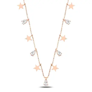 

Angemiel 925 Silver Drop Zircon Cubic Zirconia Dangle Necklace-Rose Gold Plated