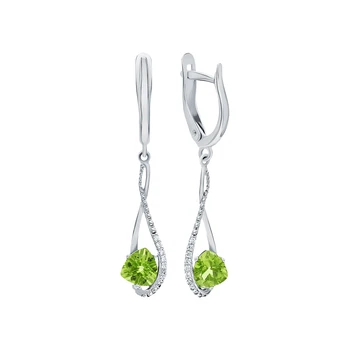 

Silver earrings with хризолитом and cubic zirconium sunlight sample 925
