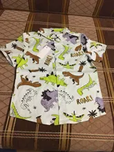 Imcute-ropa de verano para niños, vestido de mangas cortas para niños, camisa con estampado de dinosaurio de dibujos animados, cuello de solapa, Tops de bebé