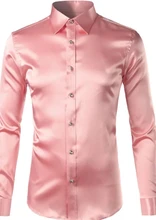 Camisa de seda de los hombres 2017 satinado suave hombres esmoquin liso camisa, camisa para el trabajo Homme Casual Slim Fit oro brillante vestido de boda camisas