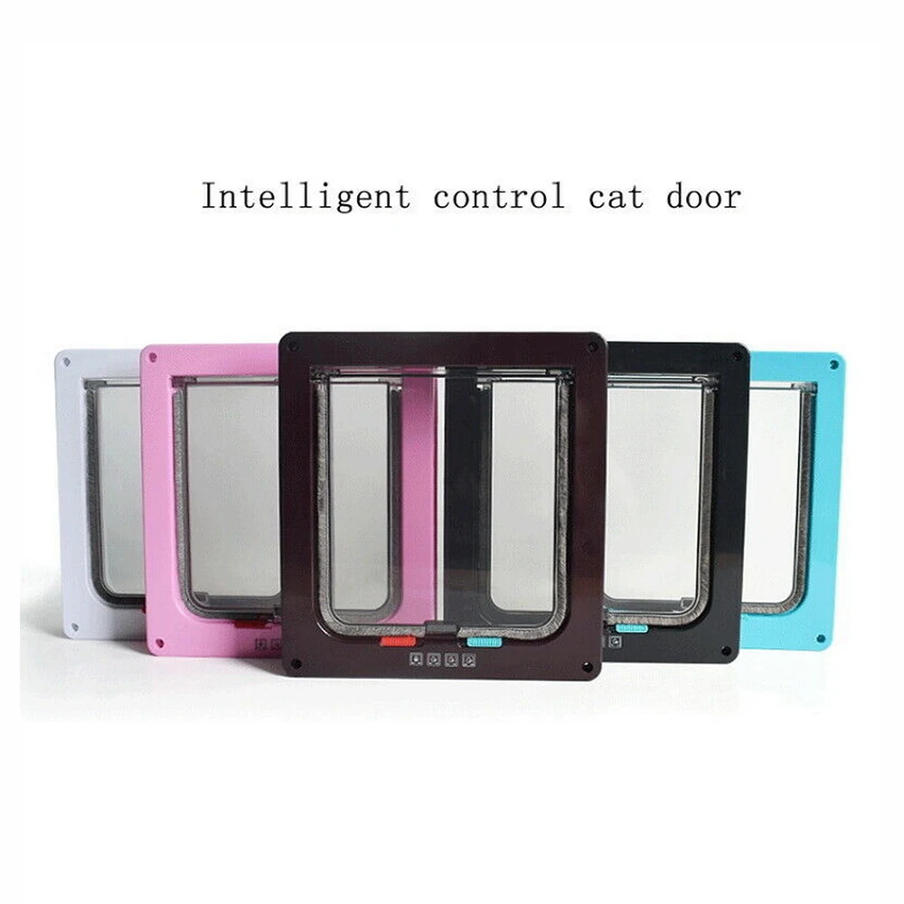4 Way Intelligent Control Cat Door Pet Cat Puppy Dog Gates Door Lock Lockable Safe Flap Small Pet Dog Gate Supplies