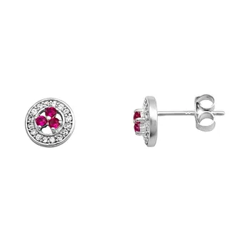 

Sterling silver earrings 925m Rhodium stones ruby color [AA1461]