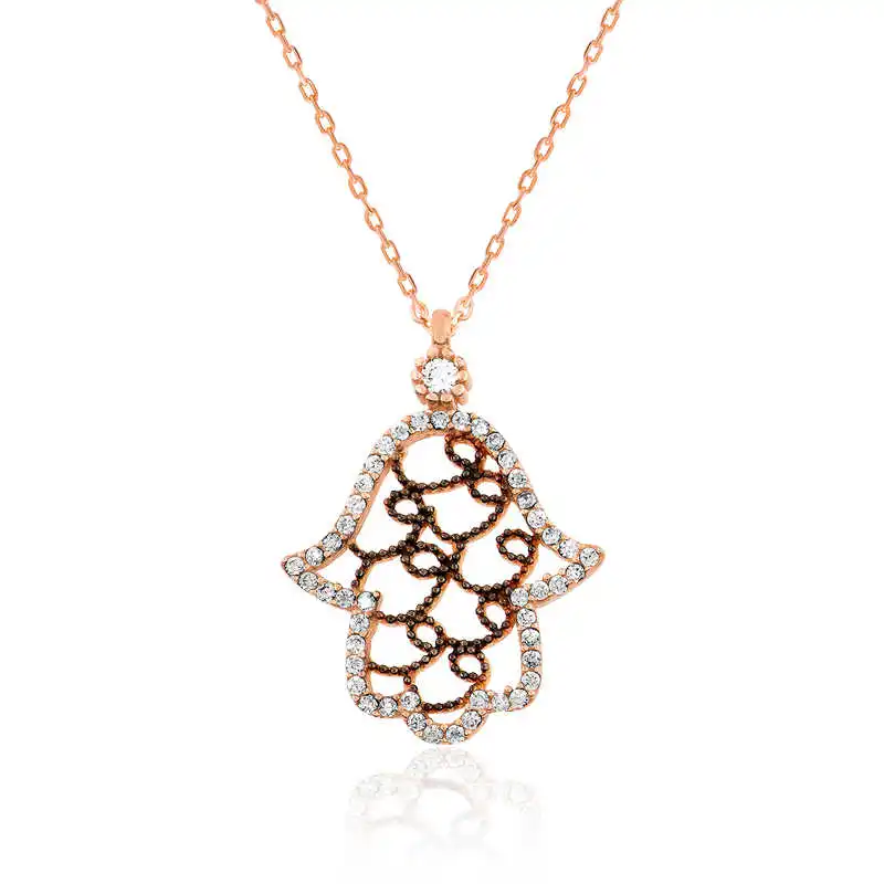 

Armagano 100% 925 Sterling Silver Woah Patterned Fatma Master Hand Lady Necklace Quality and Original Women Amulets