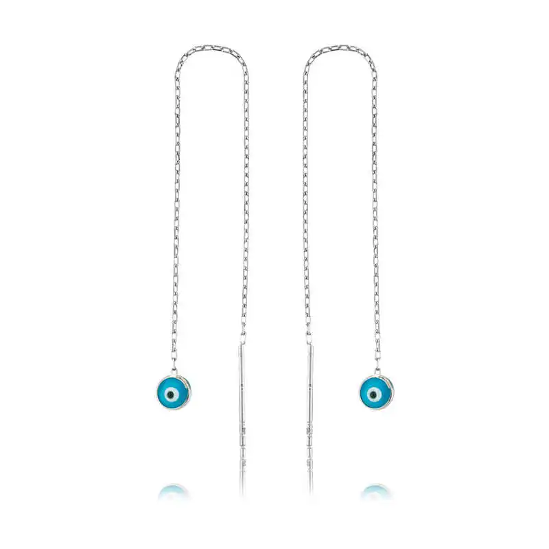 

Silver Evil Eye Chain Earrings
