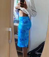 Faldas de estilo informal bohemio para mujer, faldas de cintura alta con estampado Floral, color Naranja, a media pierna, para playa, fiesta y vacaciones