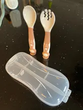 Juego de utensilios para niños pequeños, cuchara y tenedor para bebé, juego de cubiertos de entrenamiento de alimentación con caja para uso en interiores y exteriores