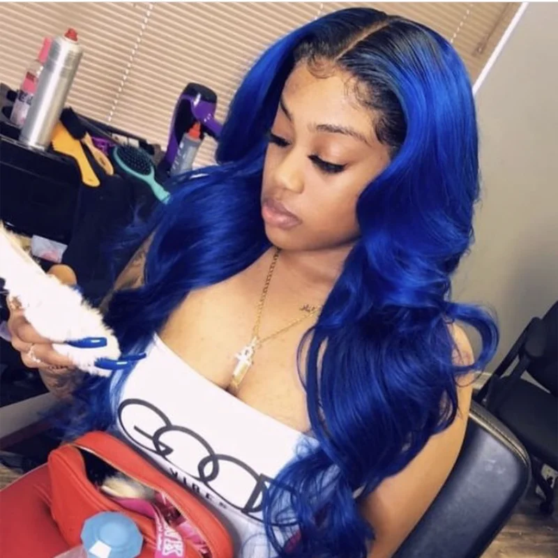 real hair wigs blue