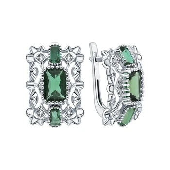 

Silver earrings with cubic zirconia and tourmaline imitation sunlight sample 925