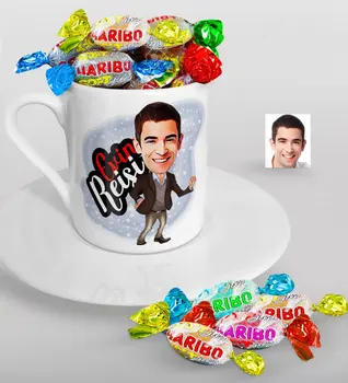 

Personalized House Chieftain Caricature Of Turkish Coffee cup And Haribo Candy Gift Seti-1