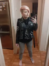 Coats Jackets Rivet Streetwear Print Faux Motorcycle White Winter Women Zipper Black