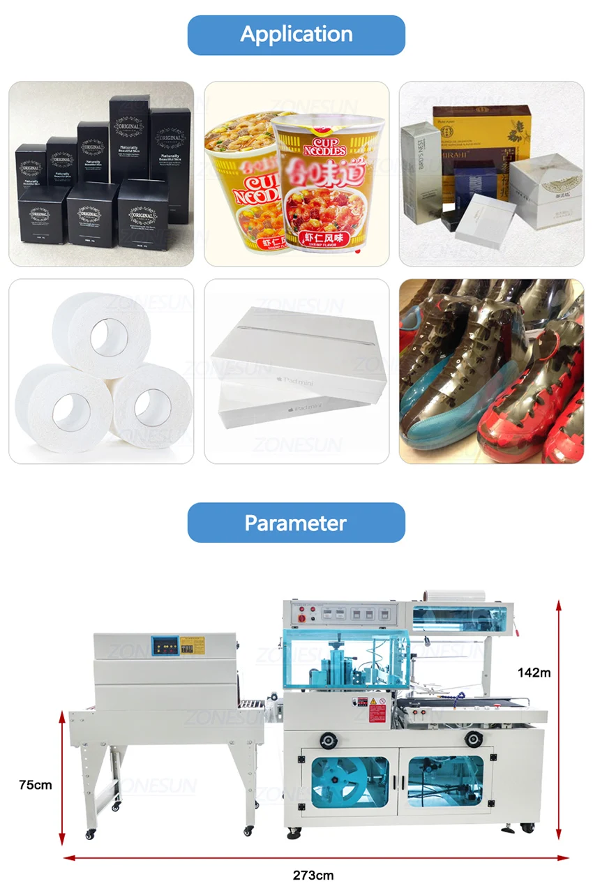 ZONEPACK ZS-SPL1 Автоматическая картонная коробка Обувь Бутылка для домашних животных ПВХ PP PE POF Пленка Тепловой туннель Термоусадочная упаковка Машина для запечатывания упаковки 